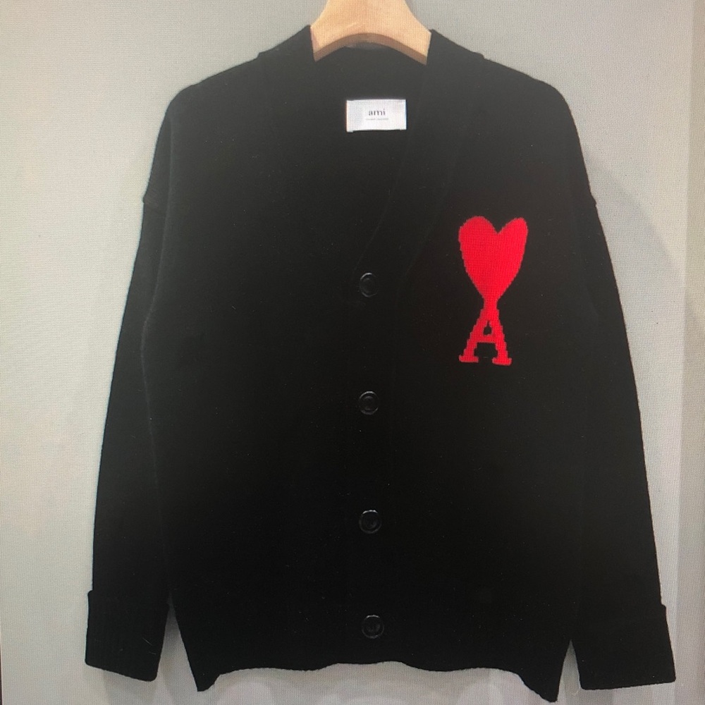 Ami Black Knitwear with Red Heart Accent